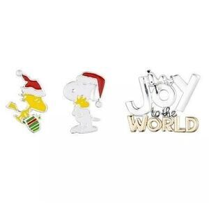 Peanuts Christmas Brooch Pin Set (3 Piece) Holidays Fashion Chic Xmas Two-Tone